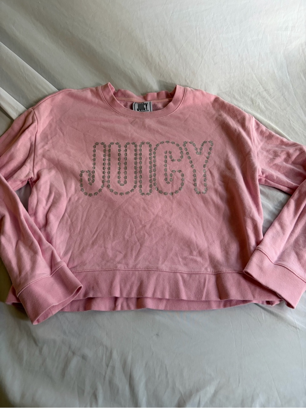 Juicy Couture Pink Crystal 'JUICY' Crewneck Cropped Sweatshirt Size Small